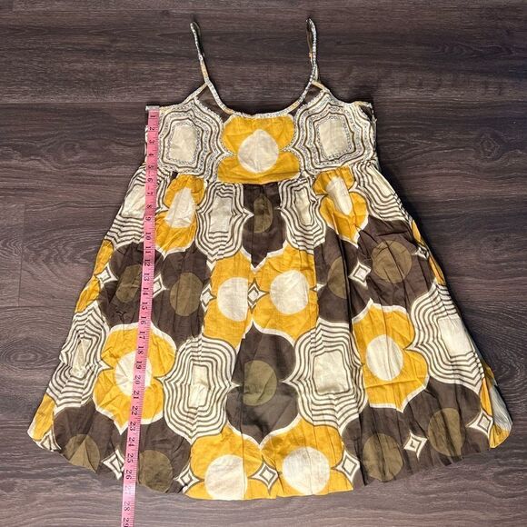 Chaudry KC Mid Century Modern Mini Babydoll/Sundress, Cream/Brown/Gold-Large-NWT - Picture 12 of 13